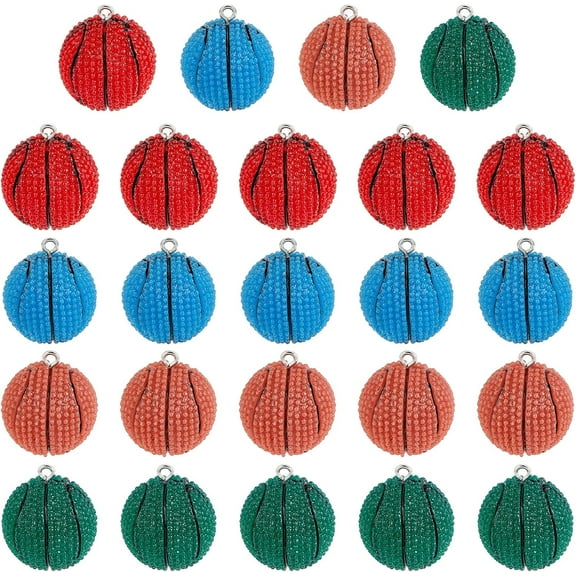 24 Pcs Resin Basketball Charms 4 Colors Sports Style Ball Shape Pendants for DIY Earring Bracelet Necklace Jewelry Making
