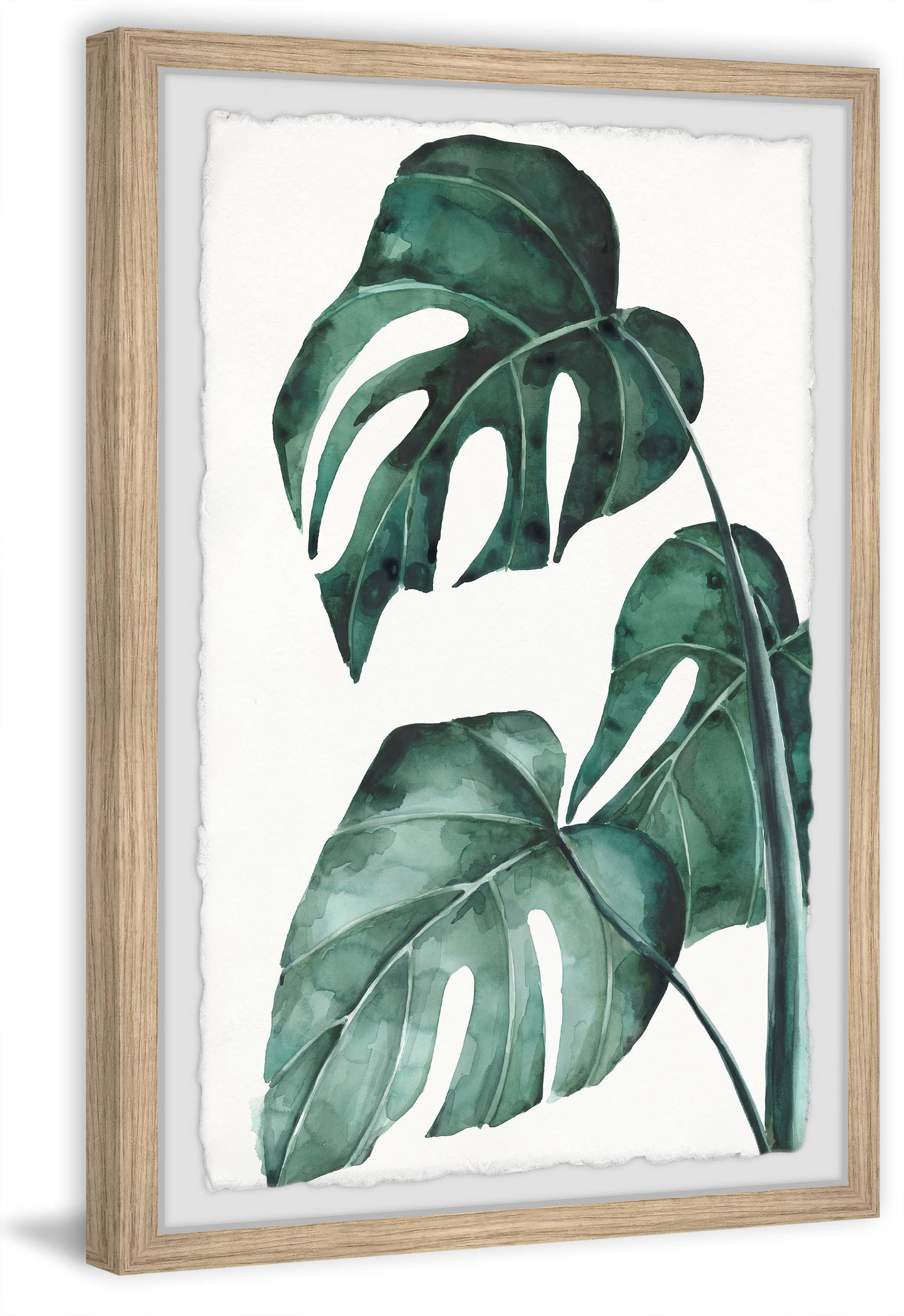 Marmont Hill Split Leaves in White Framed Wall Art