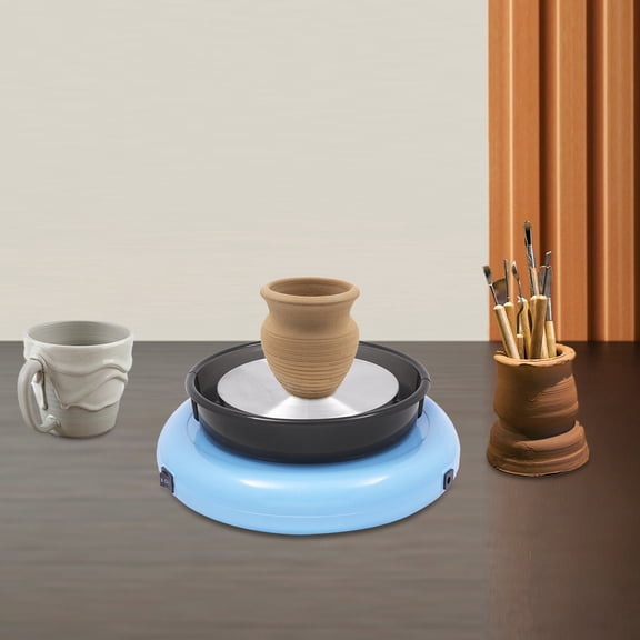 60W Electric Pottery Wheel, Mini Pottery Wheel, Ceramic Machine, 5.91" Aluminum Turntable with Tools for Clay Modeling, Hobbyists, Beginners, Artists, Blue