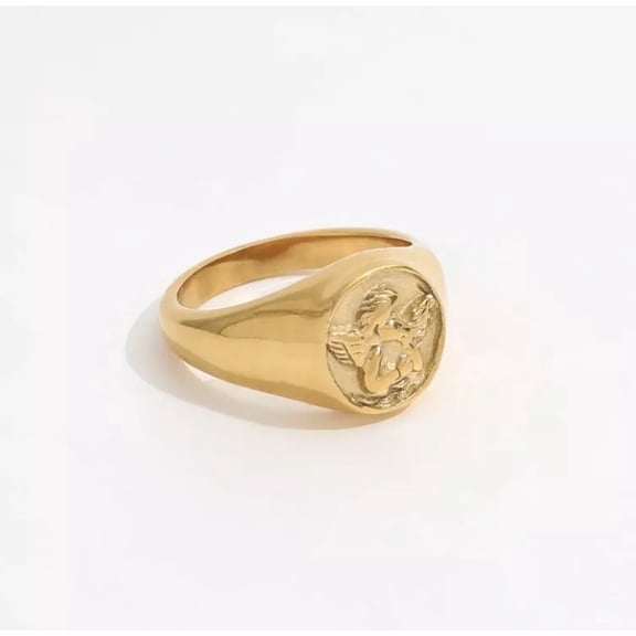 18k Gold Plated 304 Stainless Steel Angel Ring Size 7