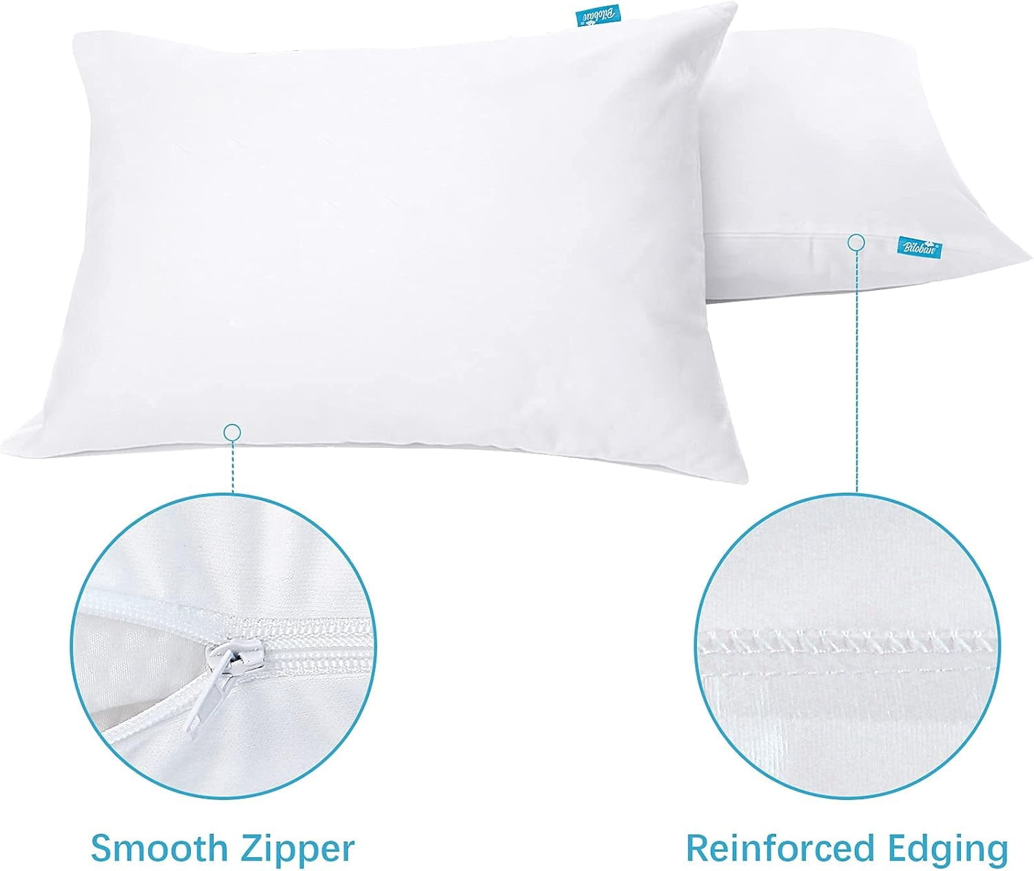 Biloban Pillow Protector Waterproof Queen Size Pillow Cases 4 Pack Skin-Friendly & Noiseless Pillow Encasement Zippered White Pillow Covers Machine Wash