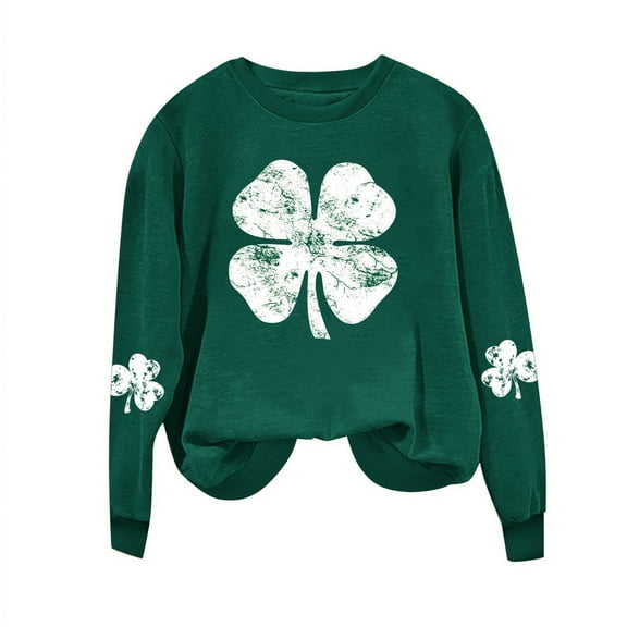 Luxalzxs St Patricks Day Sweatshirt for Women Saint Patrick's Day Shamrock Printed Round Neck Long Sleeve T-Shirt Loose Tops
