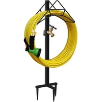 Outdoor Hose Holder Stand with Brass Spigot Faucet - Freestanding Metal Water Pipe Extension Hanger Stake Heavy Duty Storage Organizer for Garden Lawn, Backyard