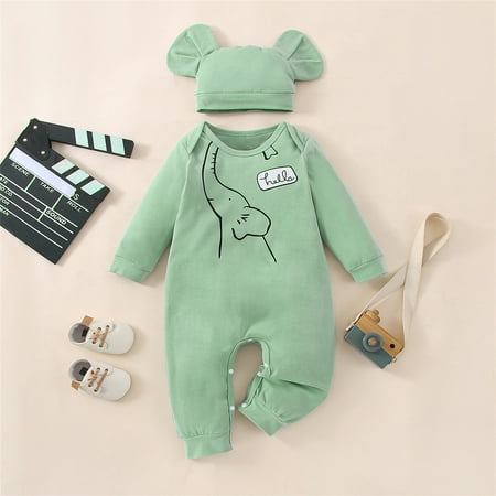 

NIUREDLTD Baby Girls Boys Long Sleeve Cartoon Print Romper Jumpsuit With Hat Set 2PCS