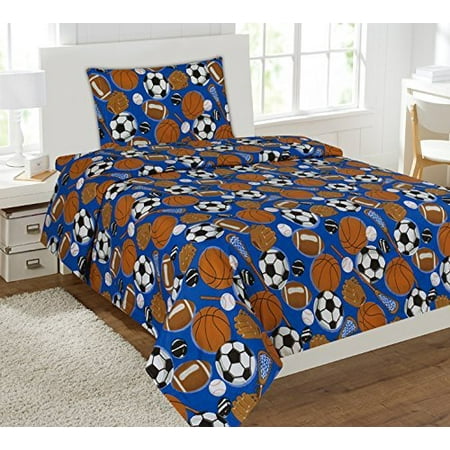 New Football Ball - Fancy Collection 3pc Kids/Teens Boys Dark Blue Sports Football Basketball Baseball Soccer Design Luxury Sheet Set Twin New