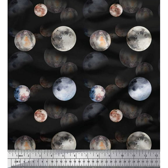 Soimoi Black Cotton Duck Fabric Planet Galaxy Print Fabric by Yard 44 Inch Wide