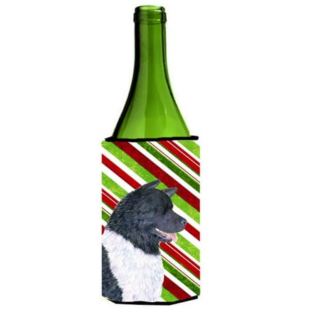 

Akita Candy Cane Holiday Christmas Wine bottle sleeve Hugger - 24 oz.