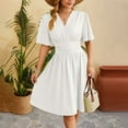 thumbnail image 6 of GZWYHT Summer Dresses,Dresses for Women 2025 Women'S Spring/Summer V Neck Waist Waist Flared Sleeves Fashion Casual Dress Midi Dresses,Petite Dresses,White Dress,Elegant Dresses XL, 6 of 9