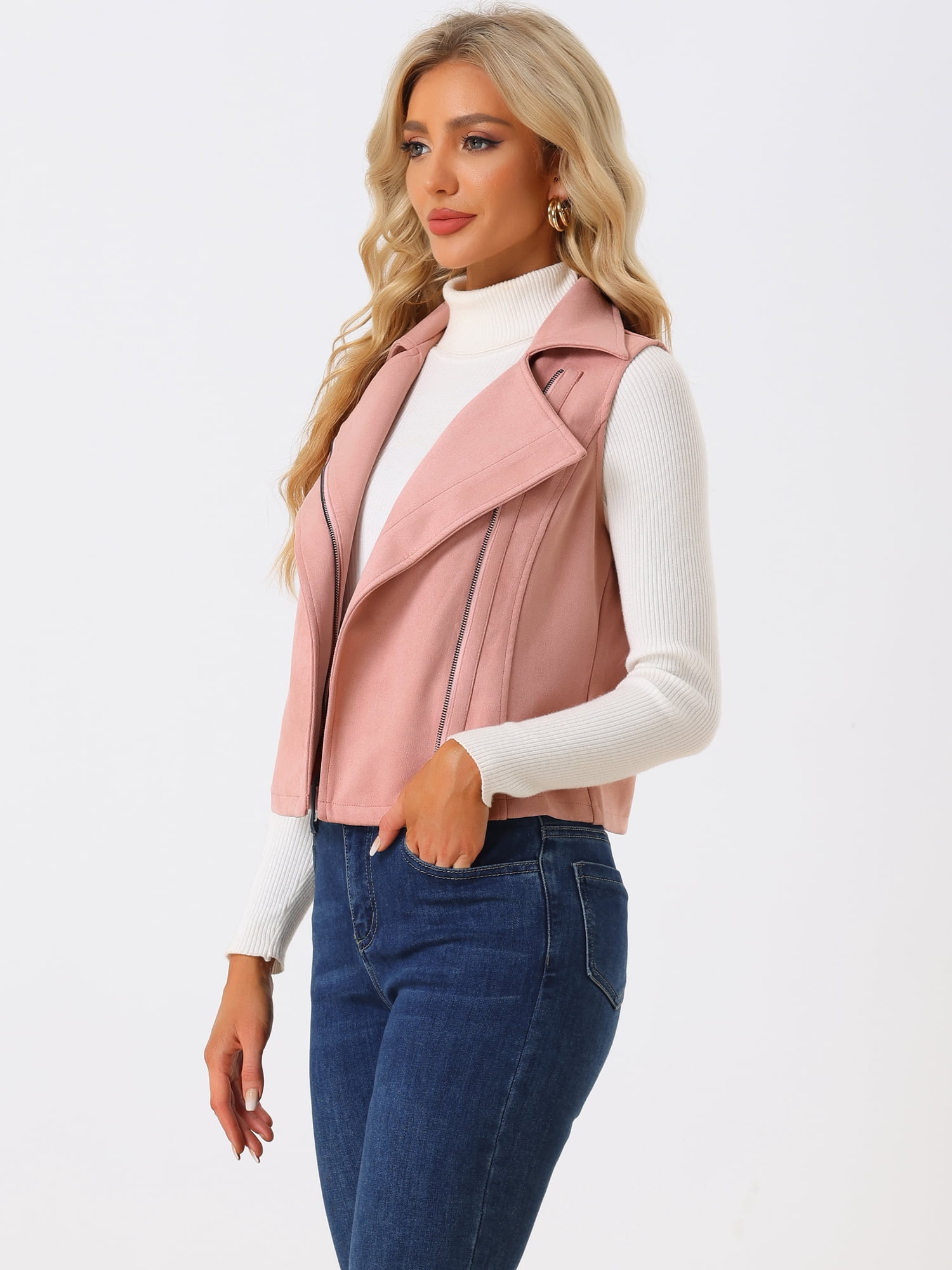 DARING DIVA Women's Faux Suede Female Short Jacket Outwear Vest XL Pink