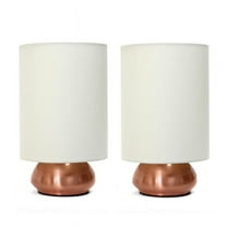 Simple Designs Gemini 2 Pack Mini Touch Lamp with Rose Gold Base and Cream Fabric Shades