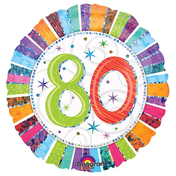 Anagram Happy 80th Birthday Bright & Colorful Stripes 18" Foil Balloon