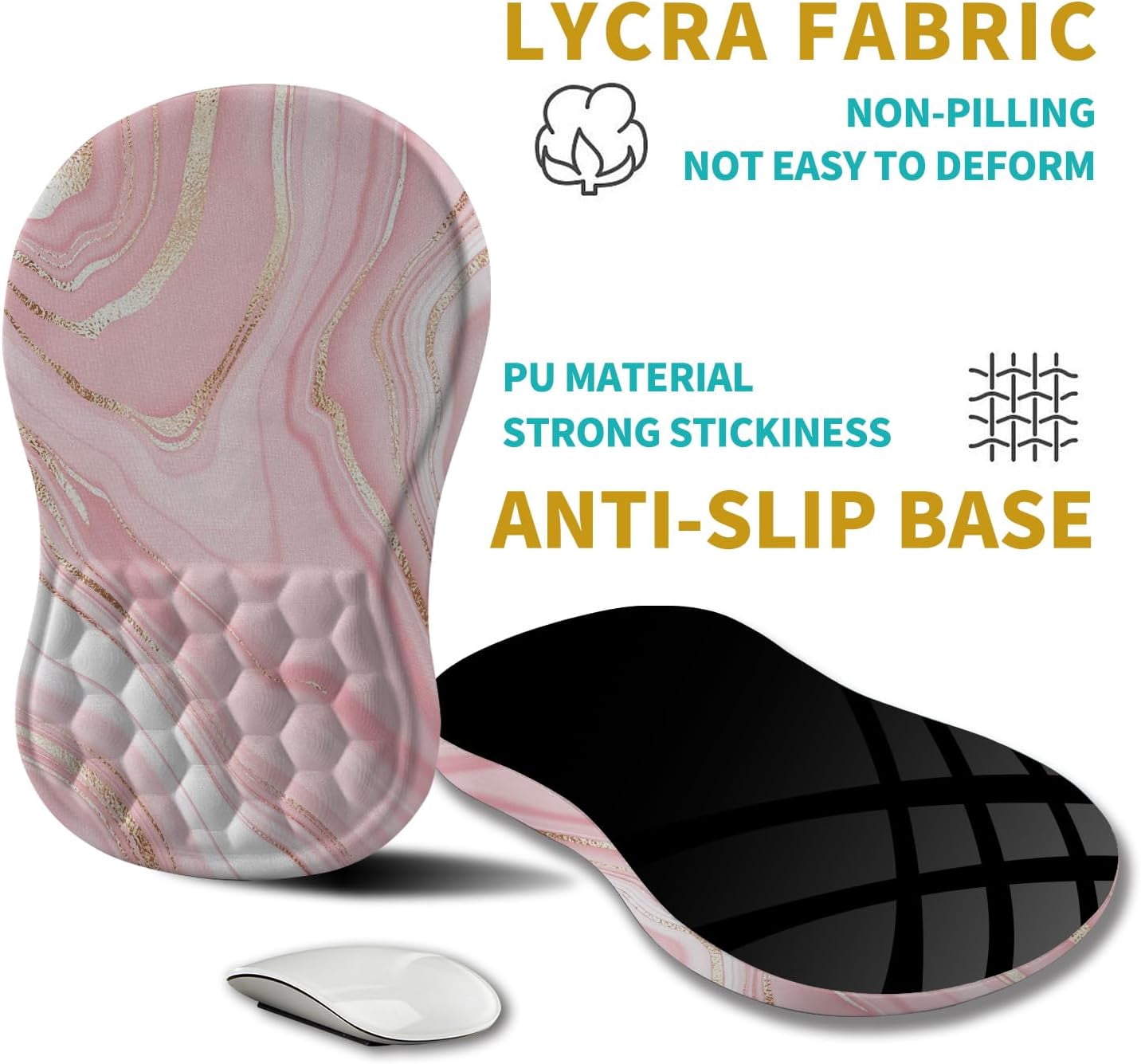 Ergonomic Mouse Pad Wrist Support, Wrist Rest Mousepad for Carpal Tunnel Pain Relief with Integrated Memory Foam Slope Massage Bulge (11.8x7.9 inch,Pink Fluid