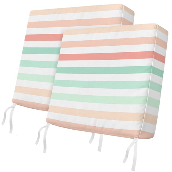 Outdoor Patio Cushion Covers 2 Pack Coral Stripes Chair Cushion Seat Pads with Ties & Zipper Waterproof Aqua White Classic Striped Chair Slipcovers for Outdoor Furniture Couch Sofa 24x24 Inch