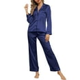 thumbnail image 5 of Womens Silk Satin Pajama Sets with Chest Pockets Notch Collar Two Piece Sleepwear Loungewear Soft Pj Set, 5 of 7