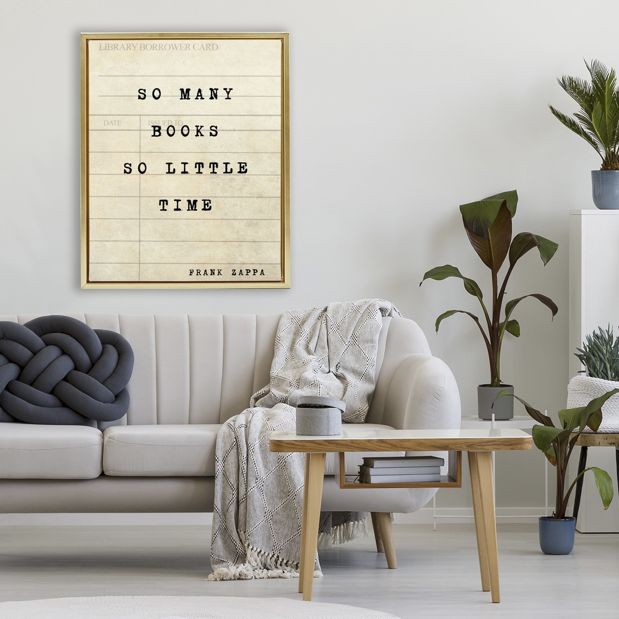 Stupell Industries Many Books & Little Time Gold Framed Floater Canvas Wall Art, design by Julia Frost