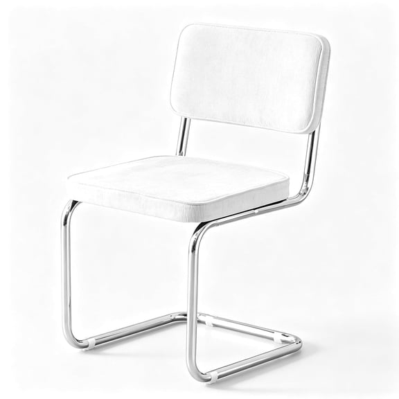 SPTFFOT Mid-Century Stainless Steel Ribbed Dining Side Chairs, White (Set of 2)