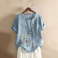 thumbnail image 2 of EQWLJWE Chemises pour Femmes Liquidation T-Shirts pour Femmes Manches Courtes Décontracté Col Rond Imprimé Tunique Ample Blouse Hauts, 2 of 5