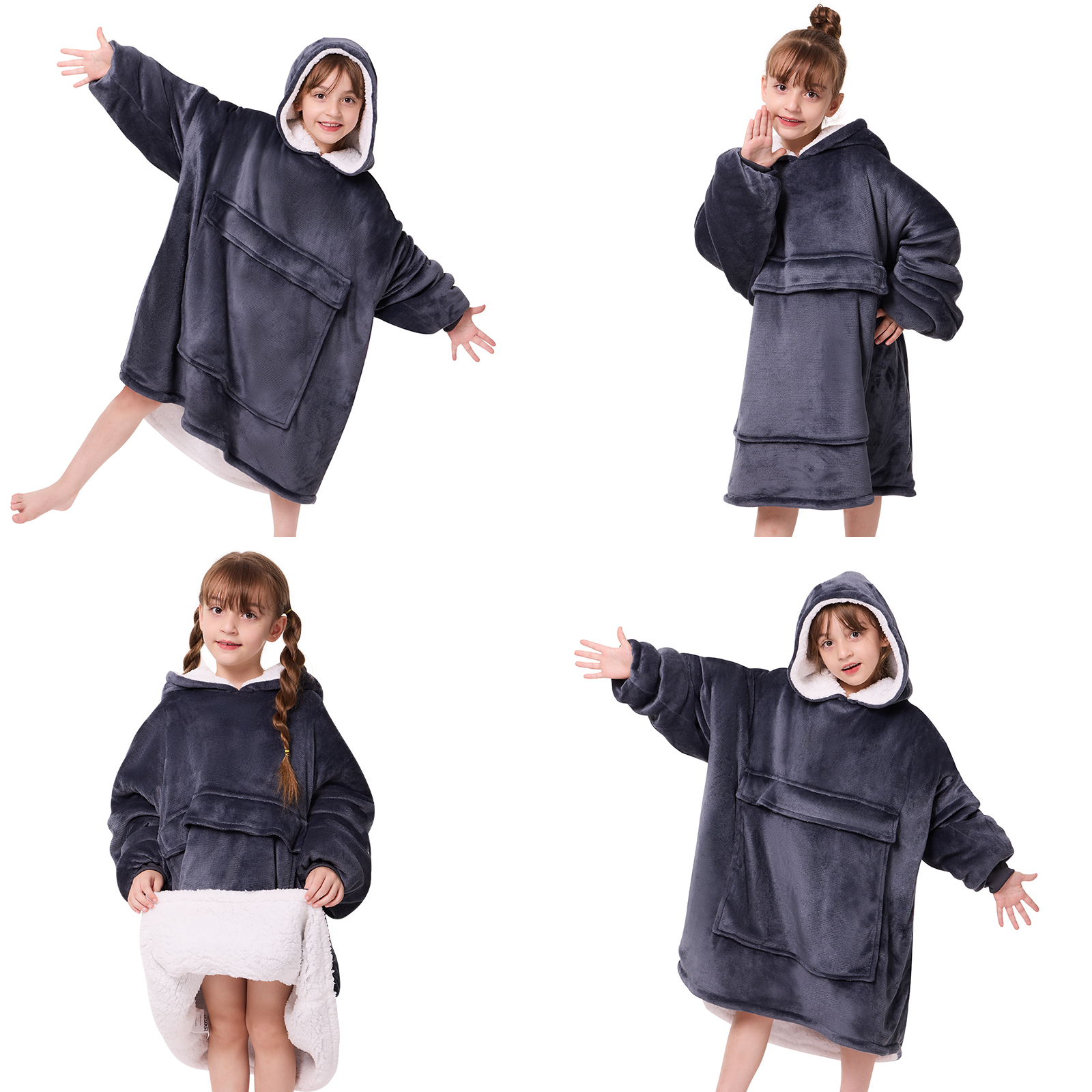 PMONPA Wearable Blanket Hoodie for Kids, Soft Double Layer Sherpa Fleece Sweatshirt,Teen Gifts for Kids, Youth, Boys, Girls, One Size, Gray