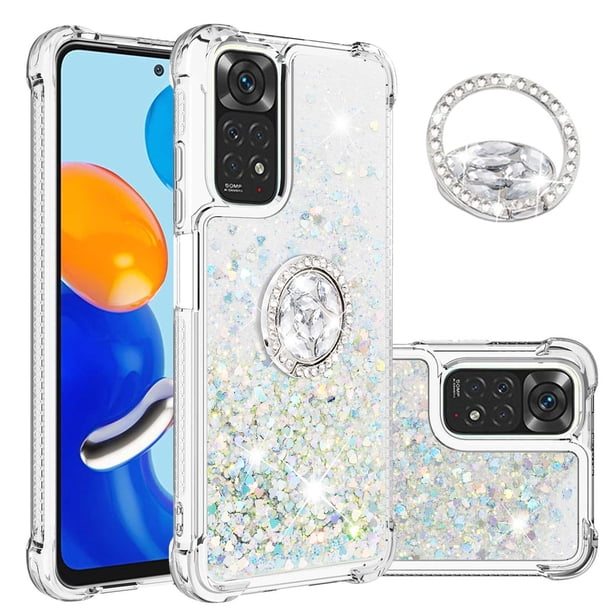 Funda para Xiaomi Redmi Note 11 4G/Note 11S 4G con Brillo Líquido Flotante, Purpurina, Parachoques y Anillo Giratorio Soporte