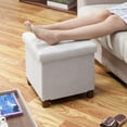 thumbnail image 4 of 15 Inch Storage Ottoman with Wooden Legs - Cube Foot Rest Stool, Square Footstool, Comfortable Seat with Lid, Foldable Fabric Ottoman, Space-Saving White, 4 of 18