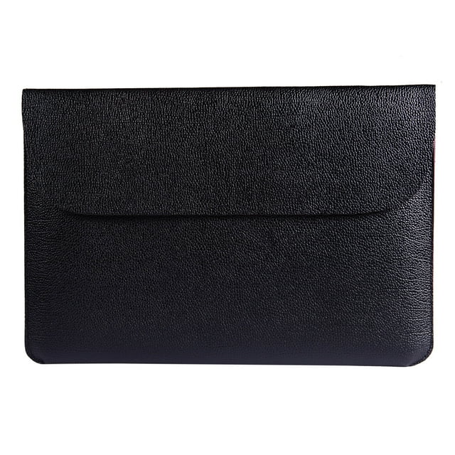 Black PU Leather Ultrabook Sleeve for 13"(S) Laptops/Tablets - Slim Lightweight Business Carrying Case with Velcro Closure, Anti-Shock Protection & Extra Storage Pockets for Keys/Phone/Wallet -
