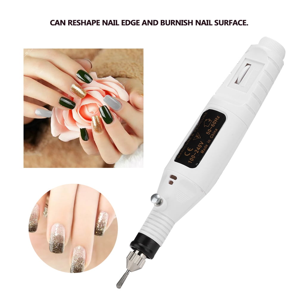 Riousery Professional Electric Manicure Nail Toe Drilling Machine with 30Pcs Grinding Head Set, High Speed Portable Efile for Acrylic Nails and Gel Polish Removal, 100-240V White (8.6 inches / 22 cm)