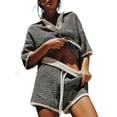 thumbnail image 2 of Womens Sweater Set 2 Piece Outfits Oversized 3/4 Sleeve V Neck Knit Tops High Waisted Shorts Lounge Sets, 2 of 8