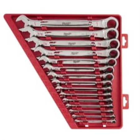 UPC: 0045242515967 | Milwaukee 48-22-9416 – 15-Piece SAE 12-Point Straight Head Ratcheting Combination Wrench Set with Storage Tray