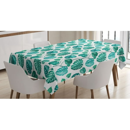 

Green Leaf Tablecloth Tropical Palm Tree Leaves Exotic Hawaiian Foliage Rainforest Jungle Rectangular Table Cover for Dining Room Kitchen 52 X 70 Inches Sea Green Teal White by Ambesonne