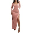 thumbnail image 1 of Robe Maxi en Velours à Manches Longues Col Carré Ajustée Fendue Longue Robe en Velours Élégante Robe de Cocktail Formelle, 1 of 7