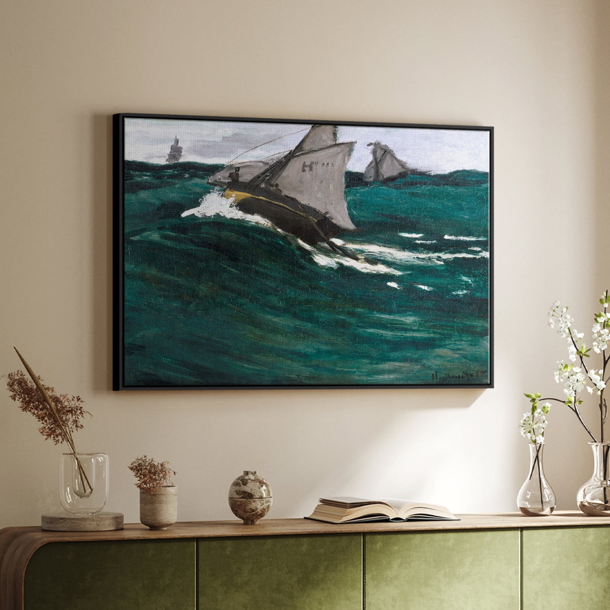 Vintage Nautical Print-LXXXI By Wexford Home Framed in Black Wood Gallery Wrapped Canvas 27 in. x 41 in.