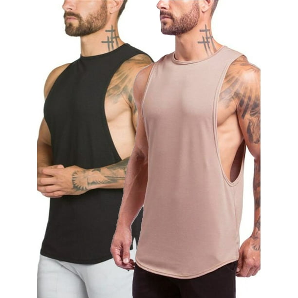 HIMONE Mens Workout Tank Tops 2 Pack Gym Shirts Muscle Cut off Tee