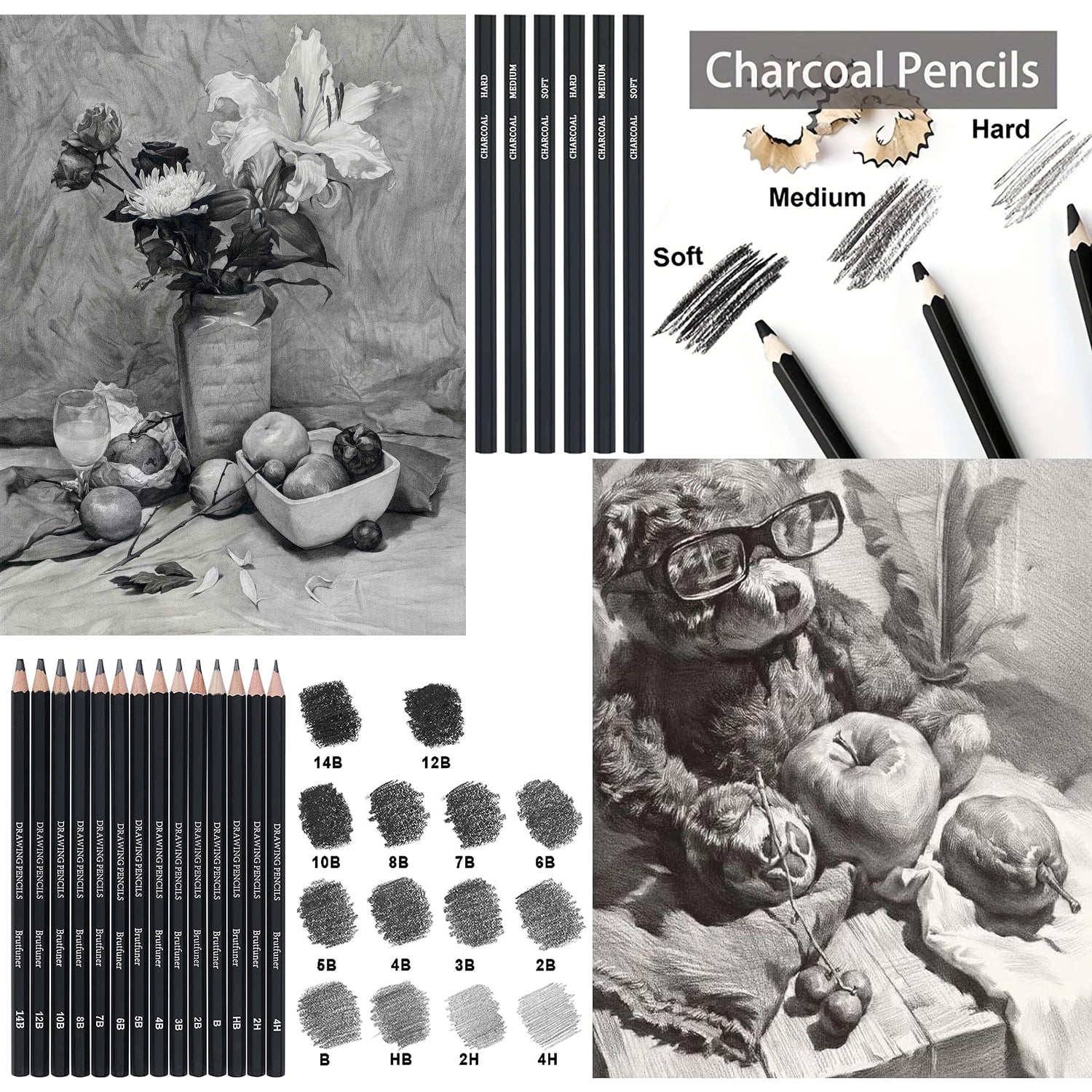 29-Piece Professional Sketching & Drawing Art Set - Complete Kit with 14 Graphite Pencils, 6 Charcoal Pencils, Blending Stumps, and Accessories for Artists