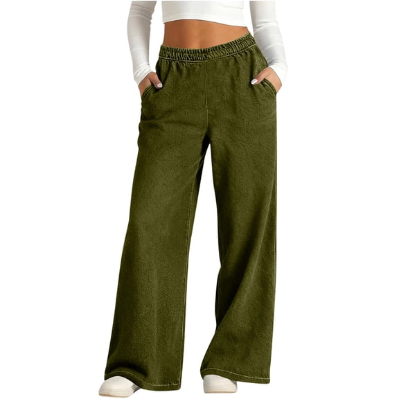 Women's Wide Leg Jeans High Waisted Straight Leg Stretchy Baggy Denim Pants with Pockets Army Green M