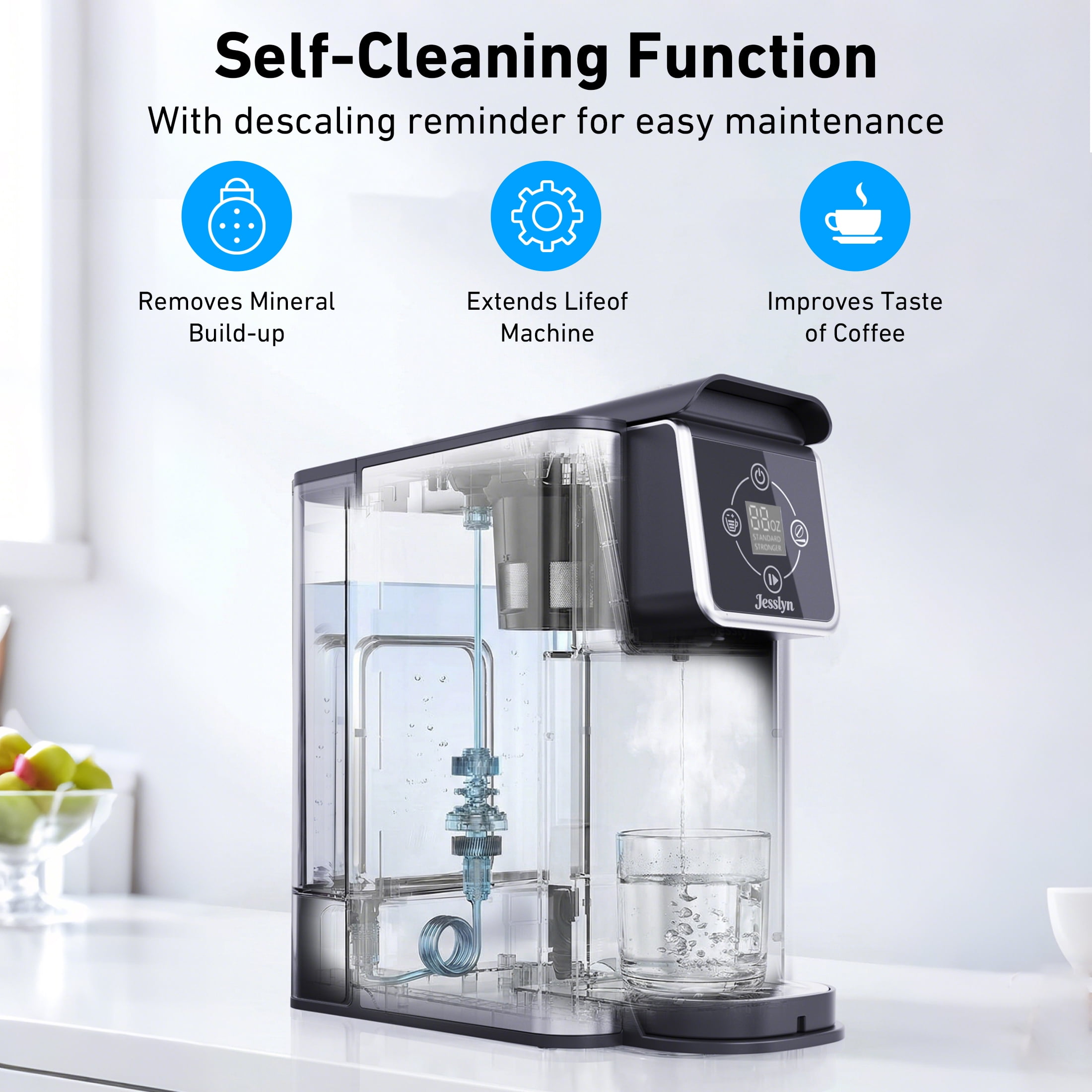 Jesslyn 3 in 1 Single Serve Coffee Maker: Coffee Machine Compatible with K Cup Capsules & Grounds, Instant Coffee Pot, Tea Maker Brewer - Removable 50 oz Water Reservoir, 120V 1150W, Black