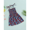 thumbnail image 3 of Franhais Little Girls Sling Dress, Sleeveless Tie-up Spaghetti Straps Chest Smocked Ruched Floral/Strawberry Printed A-line Dresses, 3 of 8