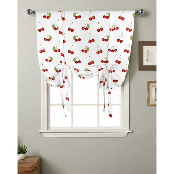 Cherry Fruit Retro Window Curtain for Living Room Kitchen Tie-up Roman Curtain Home Decor Balcony Blinds Drapes