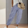 thumbnail image 4 of Xioeram Women Casual Pants Elastic Waist Drawstring Harem Pants with Pockets Vertical Striped Print Beach Office Shopping Daily Long Trousers, 4 of 8