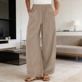 thumbnail image 3 of Palazzo Pants for Women Elastic High Waist Wide Leg Loose Fit Flowy Cotton Linen Pants with Pockets Lounge Trousers, 3 of 9