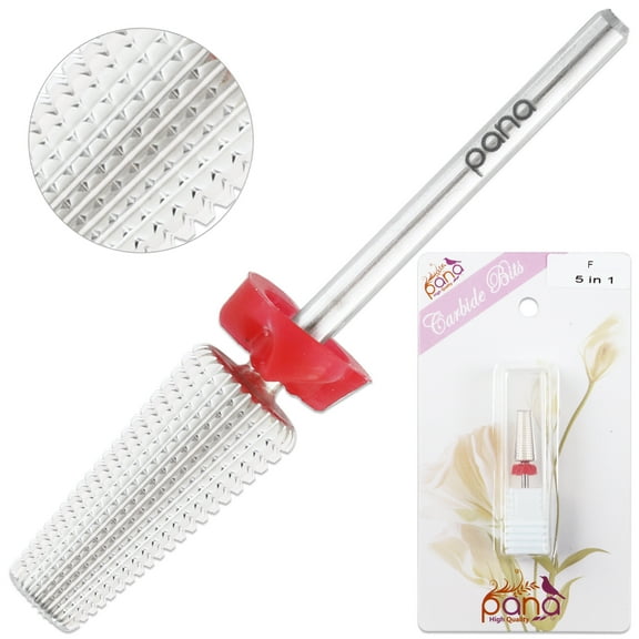 PANA Nail Carbide 5 in 1 Bit - Two Way Rotate use for Both Left and Right Handed - Fast remove Acrylic or Hard Gel - 3/32" Shank - Manicure, Nail Art, Drill Machine (Fine)(Silver)