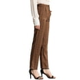 thumbnail image 4 of MODA NOVA Junior Plaid Elastic Waist Button Zipper Straight Leg Long Pants Dark Brown black XL, 4 of 6
