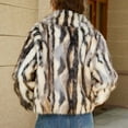 thumbnail image 5 of Women's Plus Size Brown Faux Fur Coat V-Neck Long Sleeve Warm Coat for Winter, 5 of 6