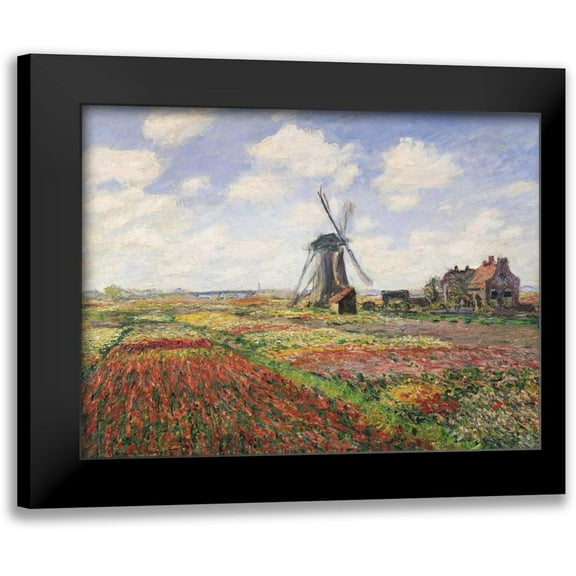 Monet, Claude 14x12 Black Modern Framed Museum Art Print Titled - Tulip Fields with Windmill