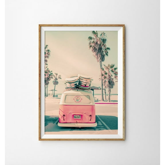 Retro Van Print Beach Print California Wall Art Retro Camper Print Travel Poster Boho Decor Surf Girls Room Pink Decor Beach Decor Wall Art, Modern Wall Decor, 8x12 UNFRAMED
