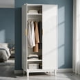 thumbnail image 5 of Ktaxon 2 Door Fluted Wardrobe Armoire Closet with Hanging Rod, Modern Drawer Dresser Shelf Elegant White Finish Closet, Farmhouse to Mid-Century Style, 5 of 12