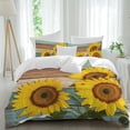 thumbnail image 2 of Sunflower Duvet Cover Set, Yellow Spring Flora Botanical Teal Brown Wooden Soft Duvet Cover Twin Size Bedding Set 4 Pieces, 1 Quiltcover and 2 Pillowcases with Zipper, 1 Bed Sheet for All Seasons, 2 of 9