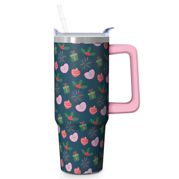 Christmas Presents 30oz Holiday Tumbler with Handle, Festive Winter Coffee Mug with Straw Lid, Stainless Steel Insulated Cup, Gifts for Women