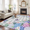 thumbnail image 2 of Large Area Rugs for Living Room Bedroom, Watercolor Flowers 6'x9' Rug Washable Carpet Runner Indoor Outdoor, Spring Butterflies Floral Gray Plaid Non Slip Floor Mats Rug for Kitchen, Playroom, 2 of 8
