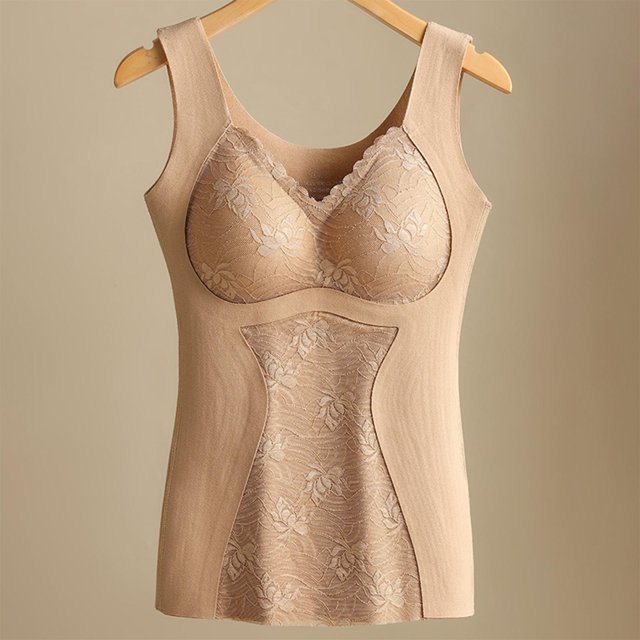 RXIRUCGD Mode Femme Coussin de Poitrine à Col Rond Chauffant Haut Chaud ( Beige, Taille : 2TG )