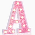thumbnail image 1 of Luces LED con letras en forma de marquesina Pooqla, rosa con purpurina, alfabeto A, 1 of 7